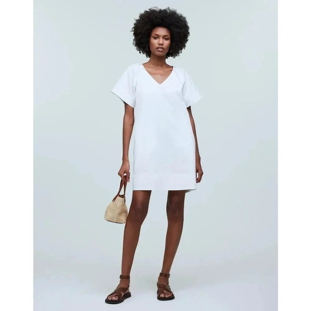 Madewell White V-Neck Mini Dress